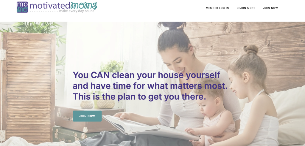 screen shot of Motivated Moms website homepage which is an app to simplify your life